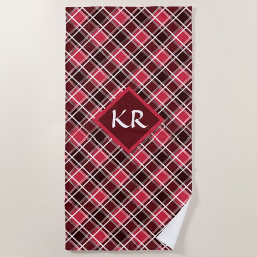 Klassiek Schots Tartan Rood Zwart Diamond Patroon Strandlaken (Voorkant)