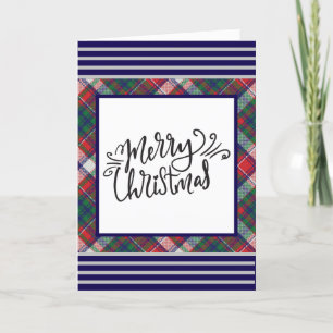Klassiek Schotsgeruit Blauw Rood Kerst QR Code Feestdagen Kaart