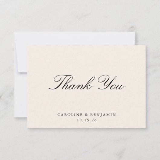 Klassiek Schrift Elegant Bruiloft Aangepast Ivoor Bedankkaart (Voorkant)