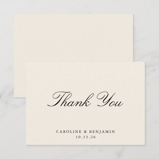 Klassiek Schrift Elegant Bruiloft Aangepast Ivoor Bedankkaart (Voorkant / Achterkant)