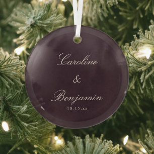 Klassiek Schrift Elegante Pruim Bruiloft Maatwerk  Glas Ornament