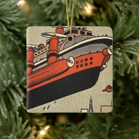 Klassiek Sciencefiction-cruiseschip Helikopter Keramisch Ornament (Boom)