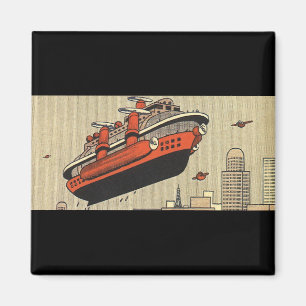 Klassiek Sciencefiction Cruiseschip Helikopter Magneet