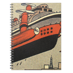 Klassiek Sciencefiction-cruiseschip Helikopter Notitieboek