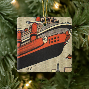Klassiek Sciencefiction-cruiseschip met helikopter Keramisch Ornament