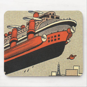 Klassiek Sciencefiction-cruiseschip met helikopter Muismat