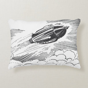 Klassiek sciencefiction-ruimteschip raket in wolke accent kussen
