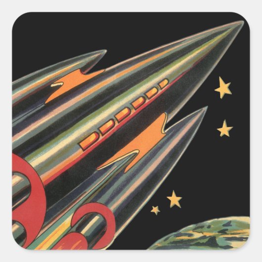 Klassiek sciencefiction-ruimteschip van Space Star Vierkante Sticker (Voorkant)