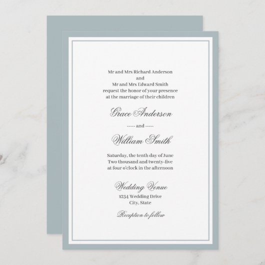 Klassiek script Beide ouders bruiloft uitnodiging (Voorkant / Achterkant)