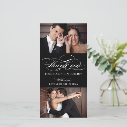 Klassiek script bruiloft dank u fotokaarten bedankkaart (Staand voorkant)