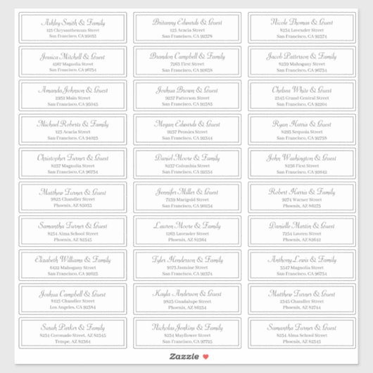 Klassiek script bruiloft gastnamen adres sticker (Vel)