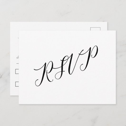 Klassiek script bruiloft RSVP Briefkaart Black Whi (Voorkant / Achterkant)
