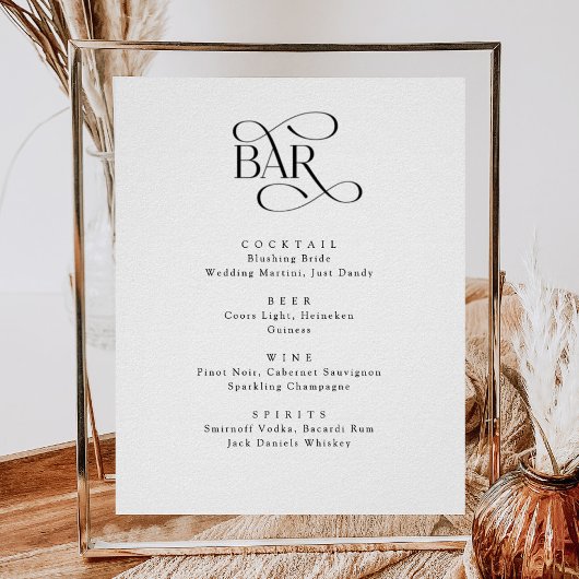 Klassiek script De Bar Bruiloft Dranken Menu Bord Poster