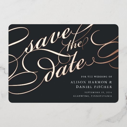 Klassiek script de datum opslaan folie uitnodiging (Voorkant)