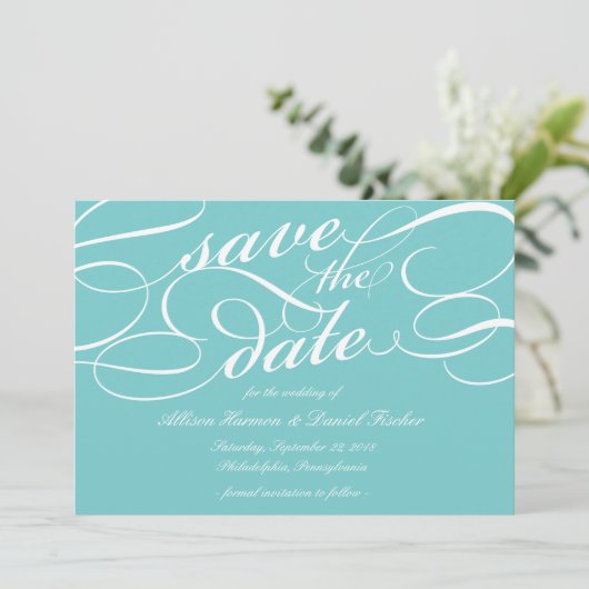 Klassiek script de datum opslaan | Robin's Egg Save The Date (Staand voorkant)