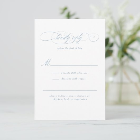 Klassiek Script Elegance Bruiloft RSVP Kaartje (Staand voorkant)