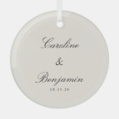 Klassiek Script Elegant Ivoor Wedding Custom Glas Ornament (Voorkant)
