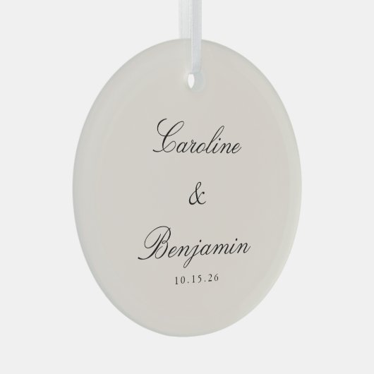 Klassiek Script Elegant Ivoor Wedding Custom Glas Ornament (Voorkant Rechts)
