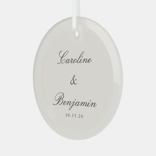 Klassiek Script Elegant Ivoor Wedding Custom Glas Ornament (Voorkant links)