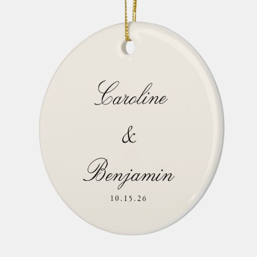 Klassiek Script Elegant Ivoor Wedding Custom Keramisch Ornament (Links)