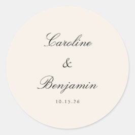 Klassiek Script Elegant Wedding Custom Ivory Cream Ronde Sticker