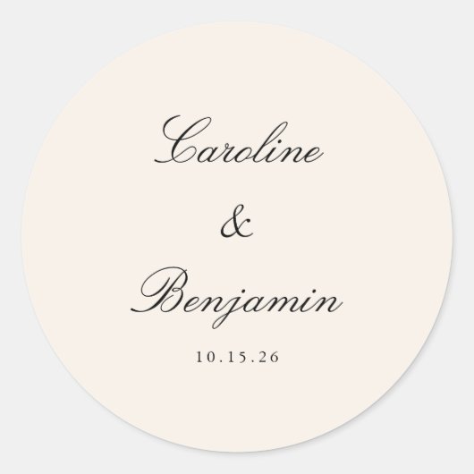 Klassiek Script Elegant Wedding Custom Ivory Cream Ronde Sticker (Voorkant)