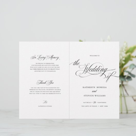 Klassiek script elegant Wedding Program Booklet (Staand voorkant)