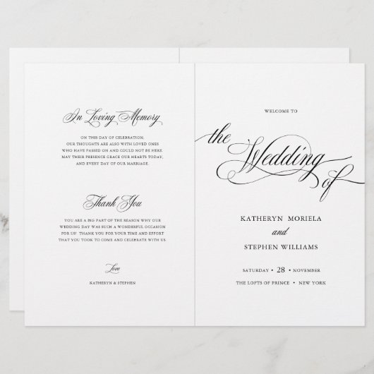 Klassiek script elegant Wedding Program Booklet (Voorkant / Achterkant)