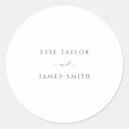 Klassiek script Elegante minimalistische bruiloft Ronde Sticker (Voorkant)