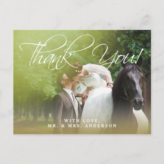Klassiek script | Foto bruiloft Dank u Briefkaart (Voorkant)