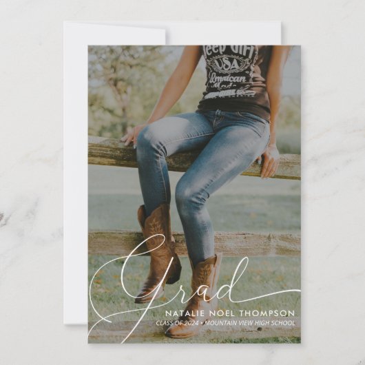 Klassiek Script Foto Modern Graduation Party Kaart (Voorkant)