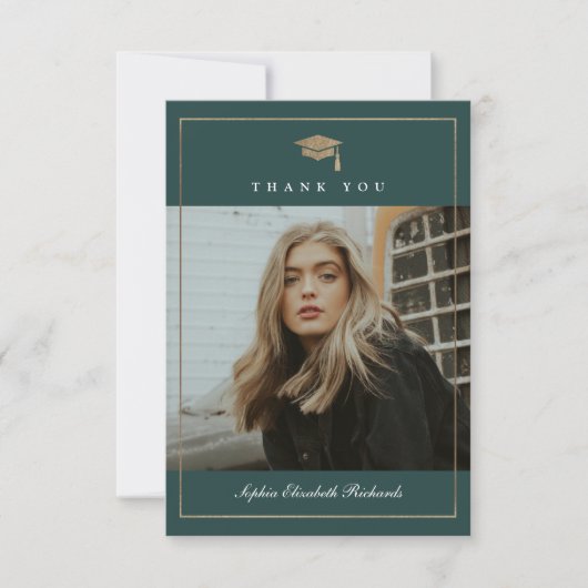 Klassiek script Gold Photo Afstuderen Bedankkaart (Voorkant)