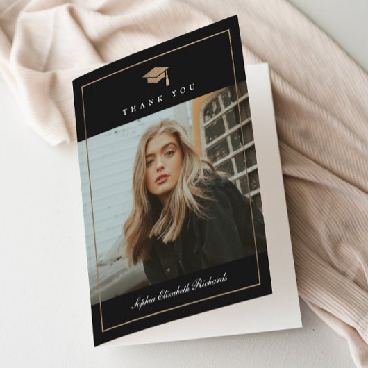 Klassiek script Gold Photo Afstuderen Bedankkaart