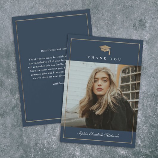Klassiek script Gold Photo Afstuderen Bedankkaart