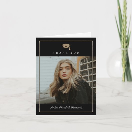 Klassiek script Gold Photo Afstuderen Bedankkaart (Voorkant)