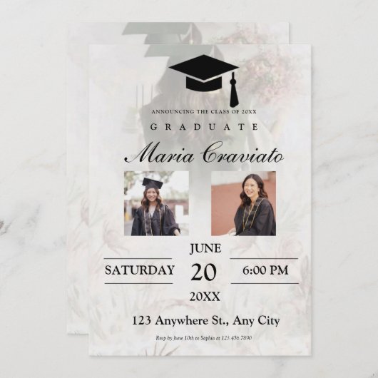 Klassiek script Gold Photo Afstuderen Invitation Kaart (Voorkant / Achterkant)