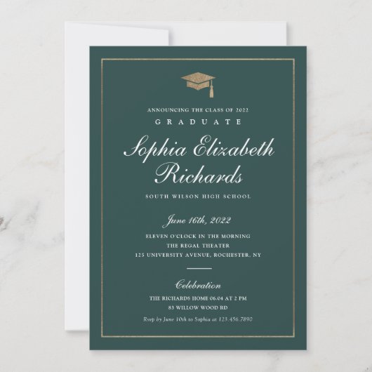 Klassiek script Gold Photo Afstuderen Invitation Kaart (Voorkant)