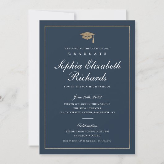 Klassiek script Gold Photo Afstuderen Invitation Kaart (Voorkant)