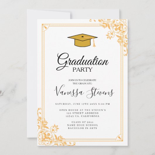 Klassiek script Gold Photo Afstuderen Invitation Kaart (Voorkant)