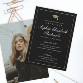 Klassiek script Gold Photo Afstuderen Invitation Kaart