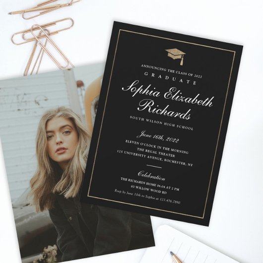 Klassiek script Gold Photo Afstuderen Invitation Kaart