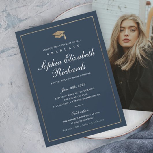 Klassiek script Gold Photo Afstuderen Invitation Kaart