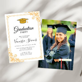 Klassiek script Gold Photo Afstuderen Invitation Kaart