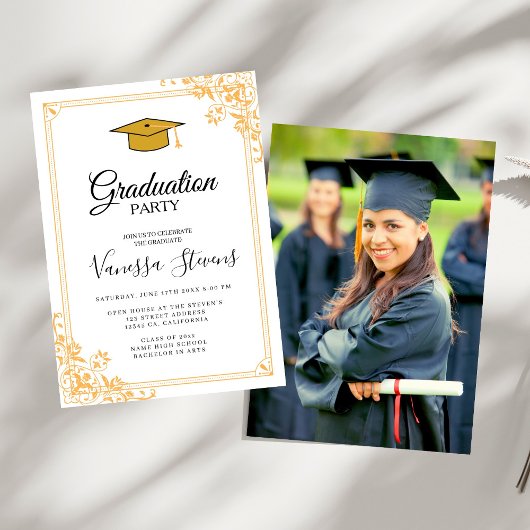 Klassiek script Gold Photo Afstuderen Invitation Kaart