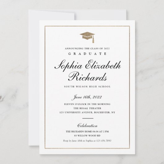 Klassiek script Gold Photo Afstuderen Invitation Kaart (Voorkant)