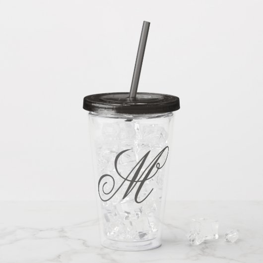 Klassiek script grijs monogram herbruikbaar wissen acryl drinkbeker (Achterkant ijs)