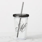 Klassiek script grijs monogram herbruikbaar wissen acryl drinkbeker (Achterkant)