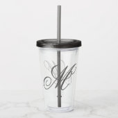 Klassiek script grijs monogram herbruikbaar wissen acryl drinkbeker (Voorkant)