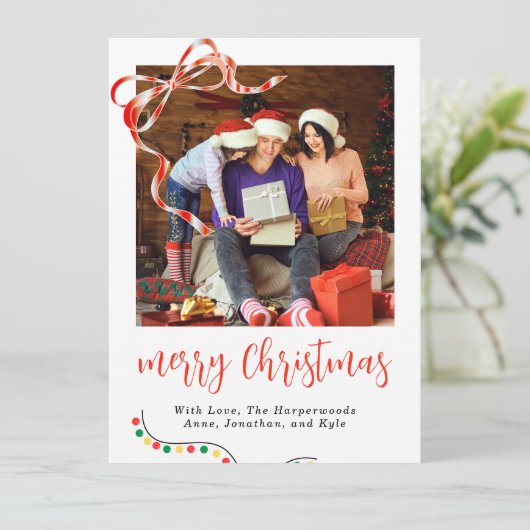 Klassiek script Kerstmis lintaccent  Feestdagenkaart (Staand voorkant)