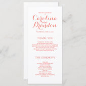 Klassiek script | Koraal Roze Trouwprogramma's Programmakaart (Voorkant / Achterkant)